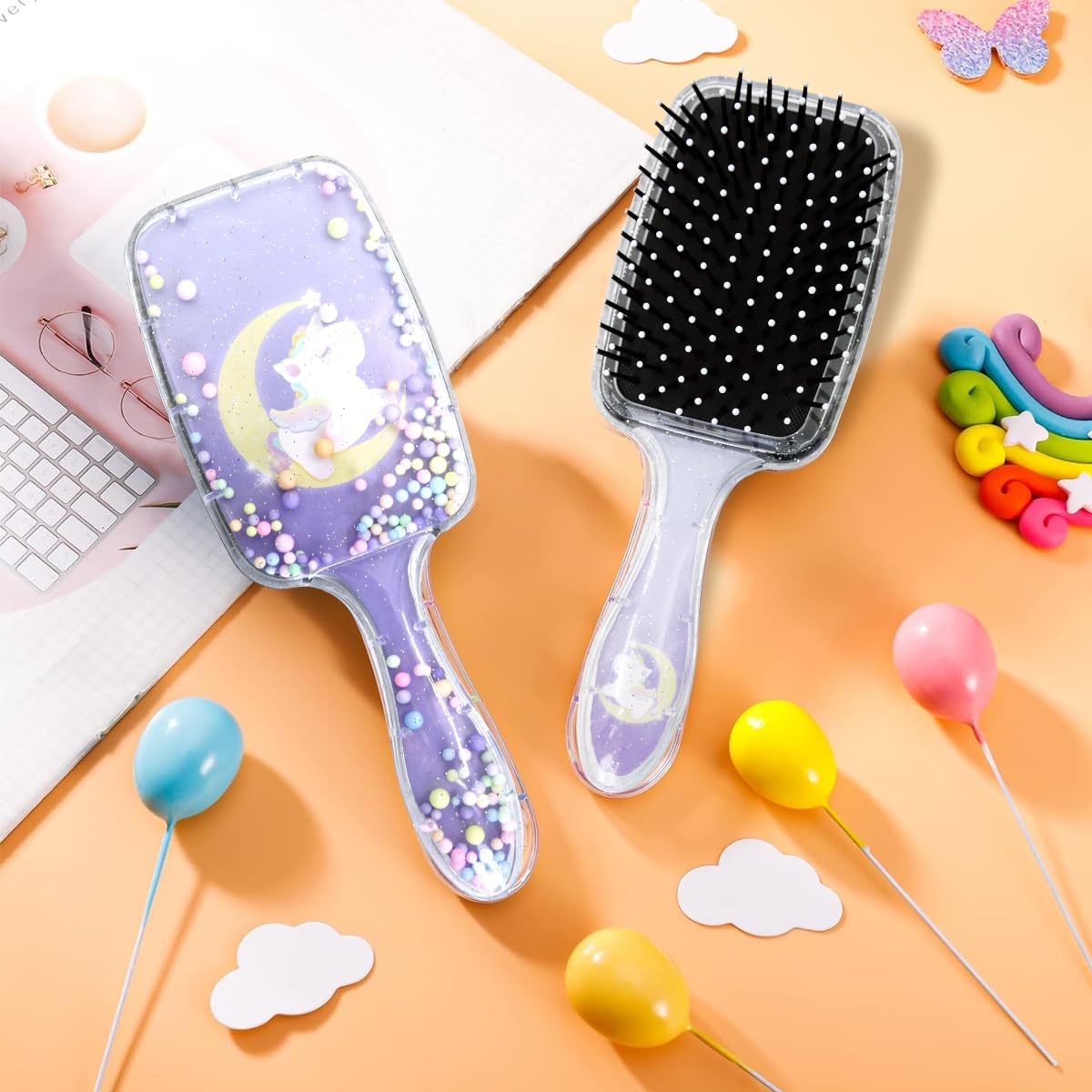 PALAY® Hair Brush for Kids and Women Cute Unicorn Paddle Hair Brush Hair Styling Comb for Kids Girls Soft Touch Scalp Large Detangler Hair Brush with Air Cushion and Soft Bristle - Purple PALAY® Hair Brush for Kids and Women Cute Unicorn Paddle Hair Brush Hair Styling Comb for Kids Girls Soft Touch Scalp Large Detangler Hair Brush with Air Cushion and Soft Bristle - Purple